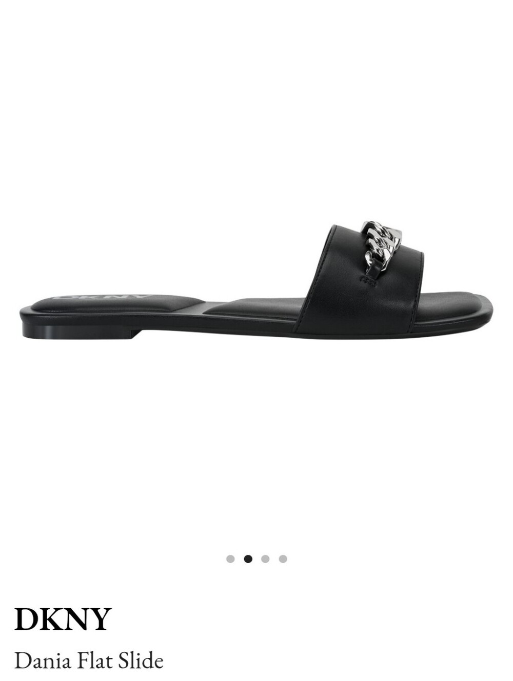 DKNY NEW IN BOX BLACK FLAT SLIDE SUMMER SANDALS W/SILVER CHAIN - Picture 3 of 10